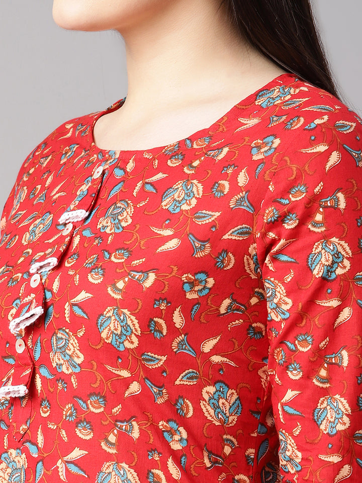 Women Red Floral Kurta