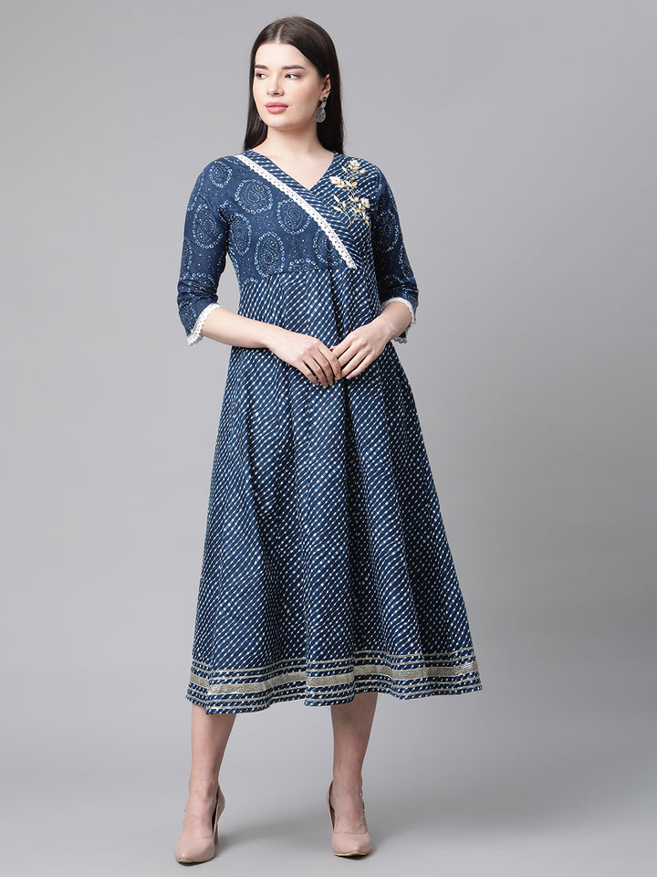 Women Blue A-line Ethnic Motif Kurta