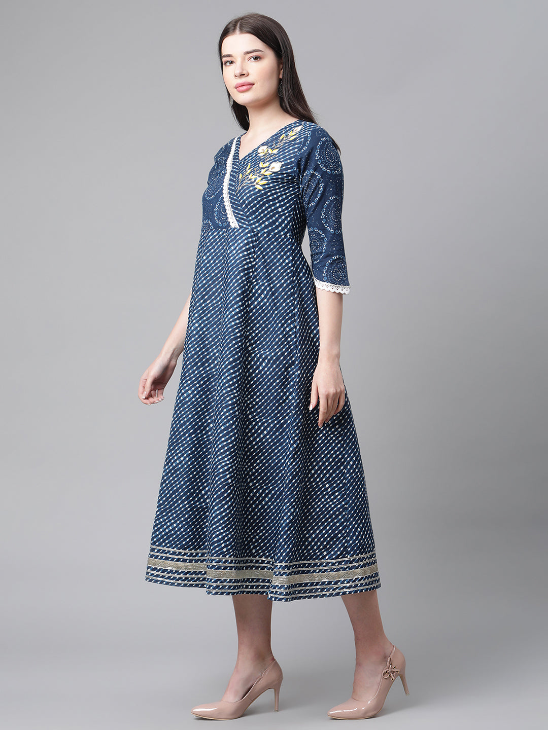 Women Blue A-line Ethnic Motif Kurta