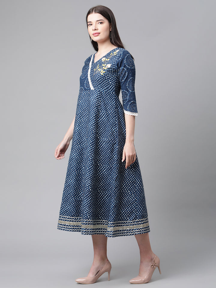 Women Blue A-line Ethnic Motif Kurta