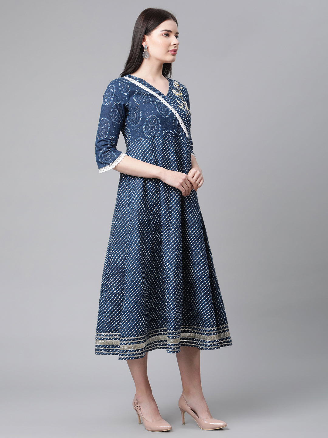 Women Blue A-line Ethnic Motif Kurta