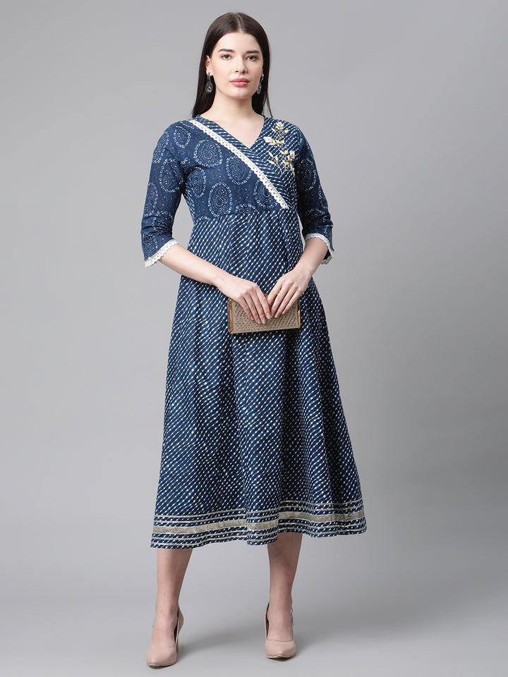 Women Blue A-line Ethnic Motif Kurta