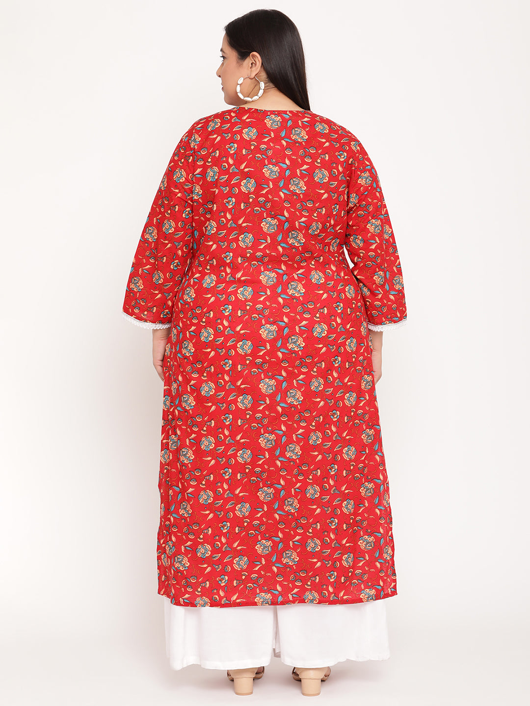 Red Floral Printed Plus Size Kurta