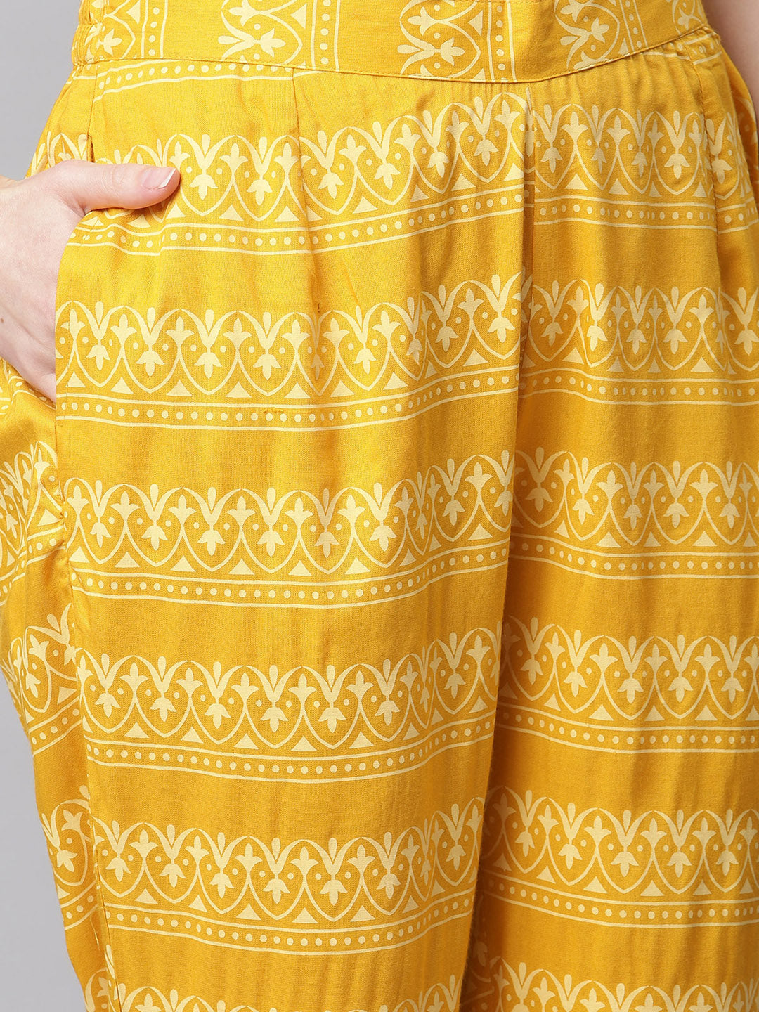 Women Green and Yellow Printed Kurta with Trousers and Dupatta