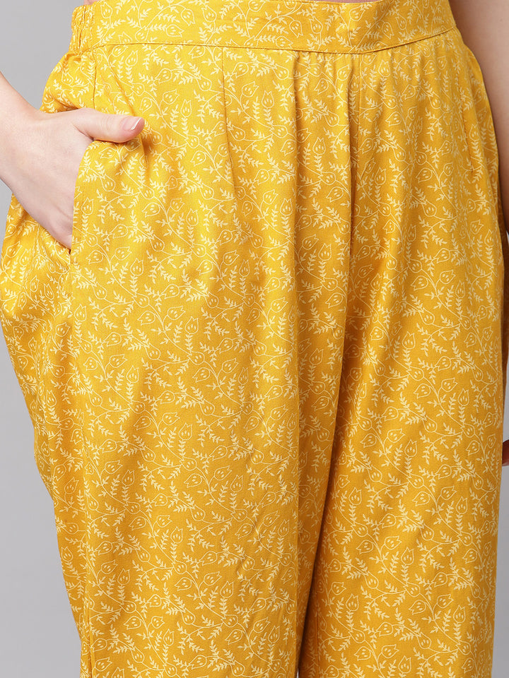 Women Yellow Printed Kurta with Trousers and Dupatta