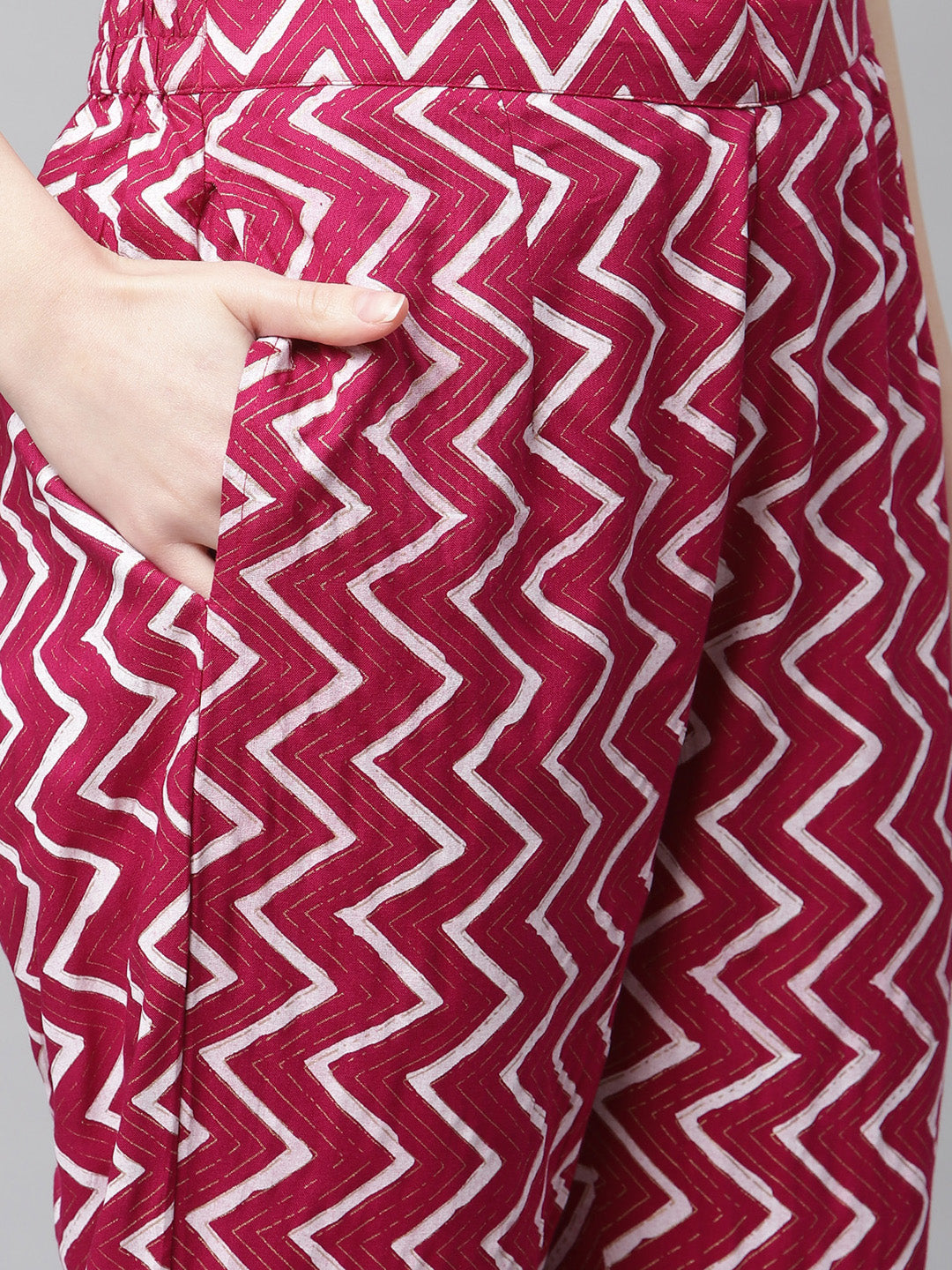 Women Pink Yoke Design Hand Work Kurta with Trousers and Dupatta