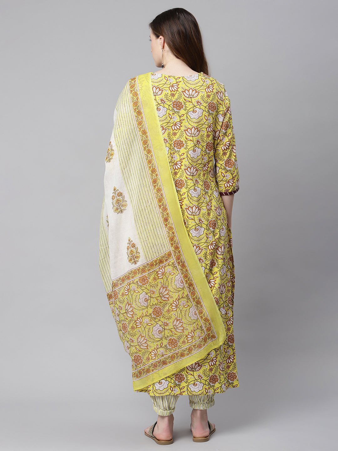 Women Green Floral Jaal Printed Kurta Set with Dupatta
