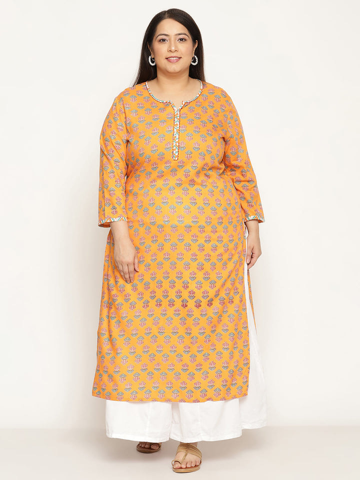 Women Orange Printed Plus Size Kurta