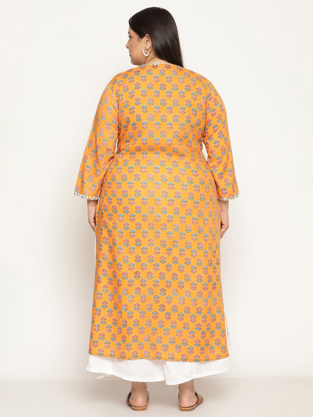 Women Orange Printed Plus Size Kurta
