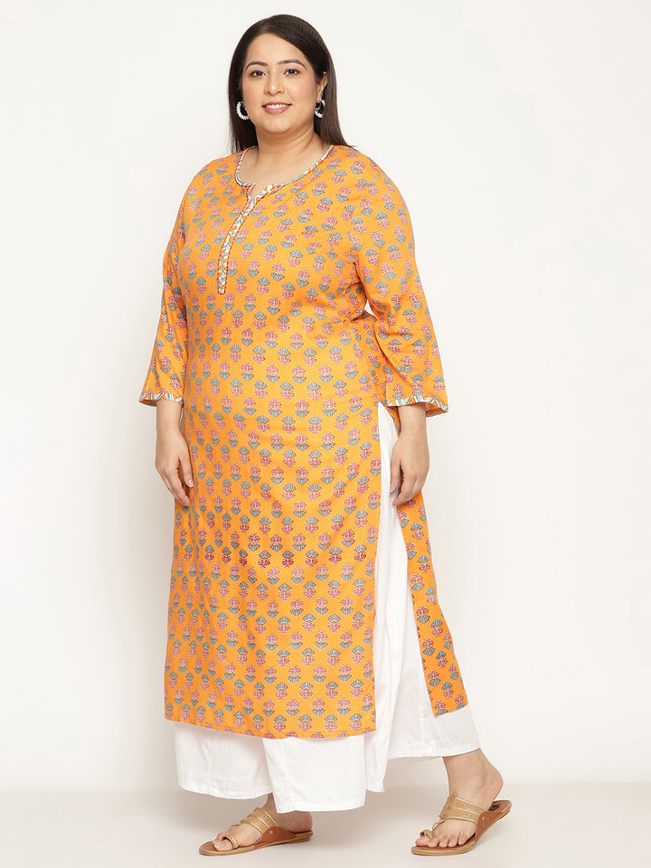 Women Orange Printed Plus Size Kurta