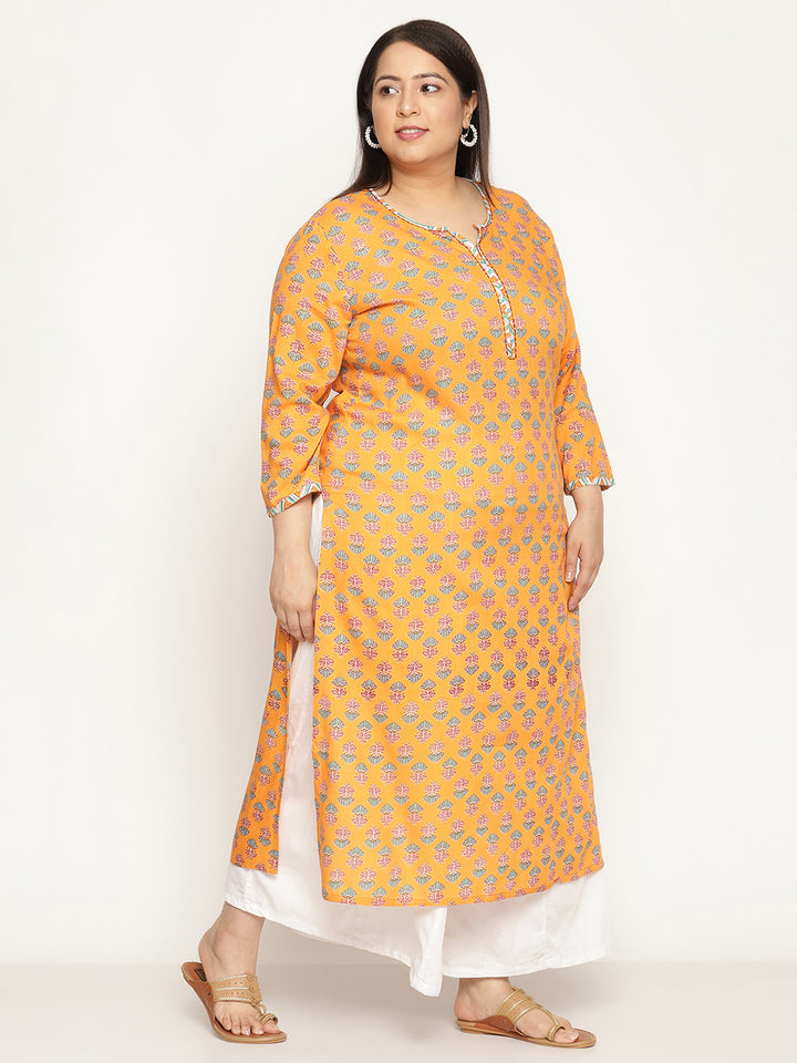 Women Orange Printed Plus Size Kurta