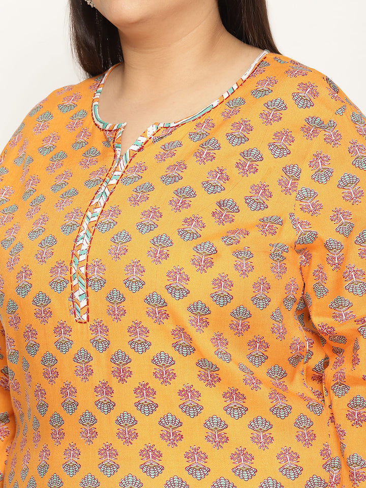 Women Orange Printed Plus Size Kurta