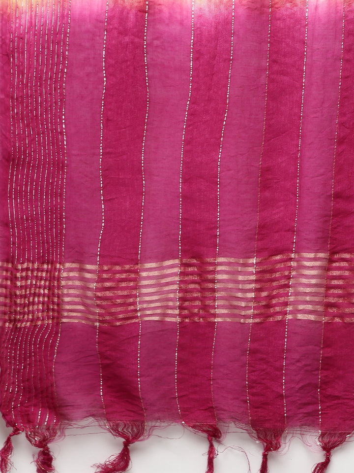 Women Purple Embroidered Yoke Kurta with Trousers and Dupatta