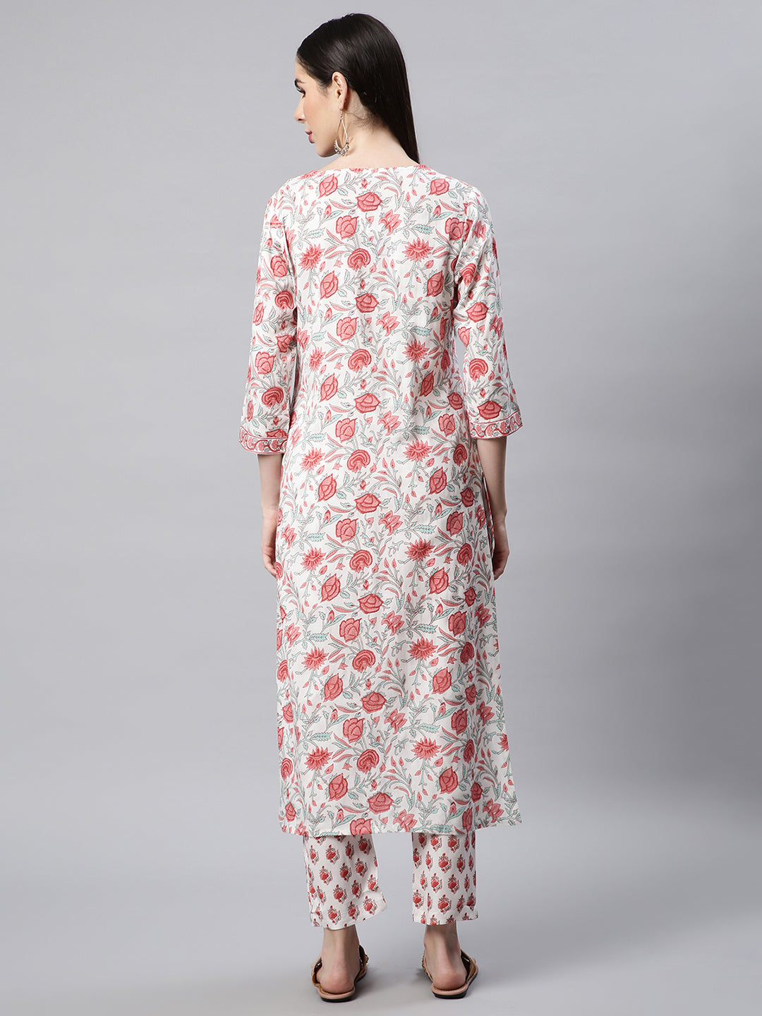 Women White Printed Kurta with Trousers