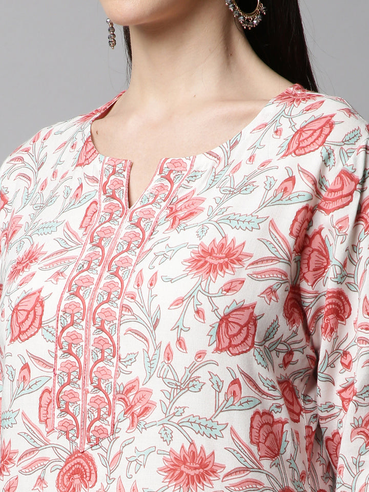 Women White Printed Kurta with Trousers