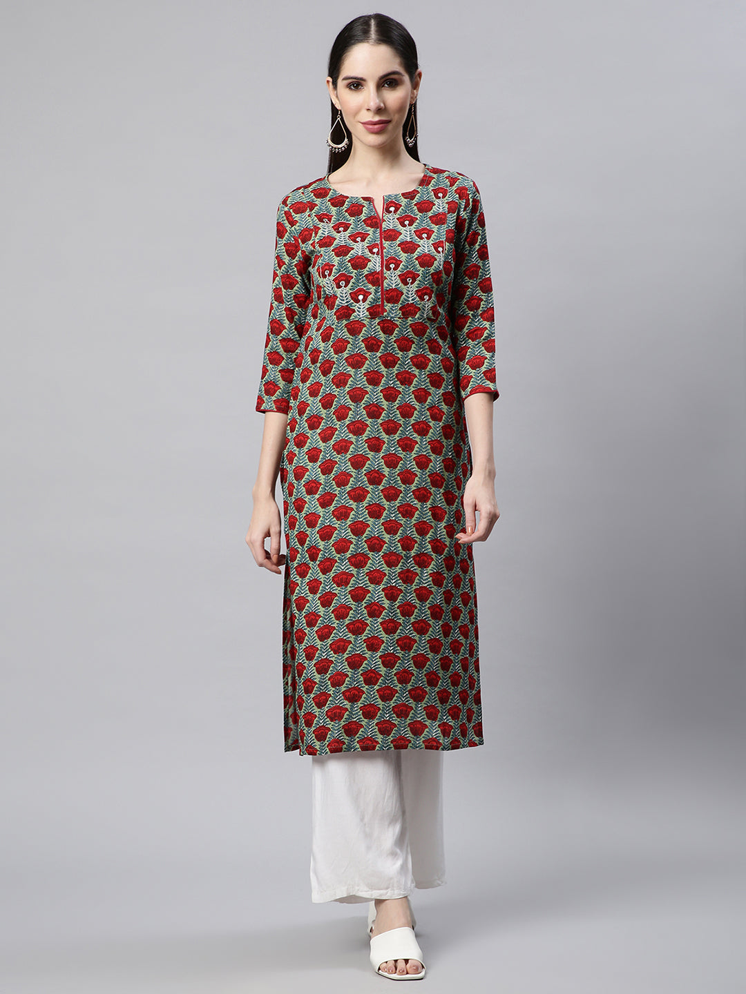 Green Floral Printed Kurta