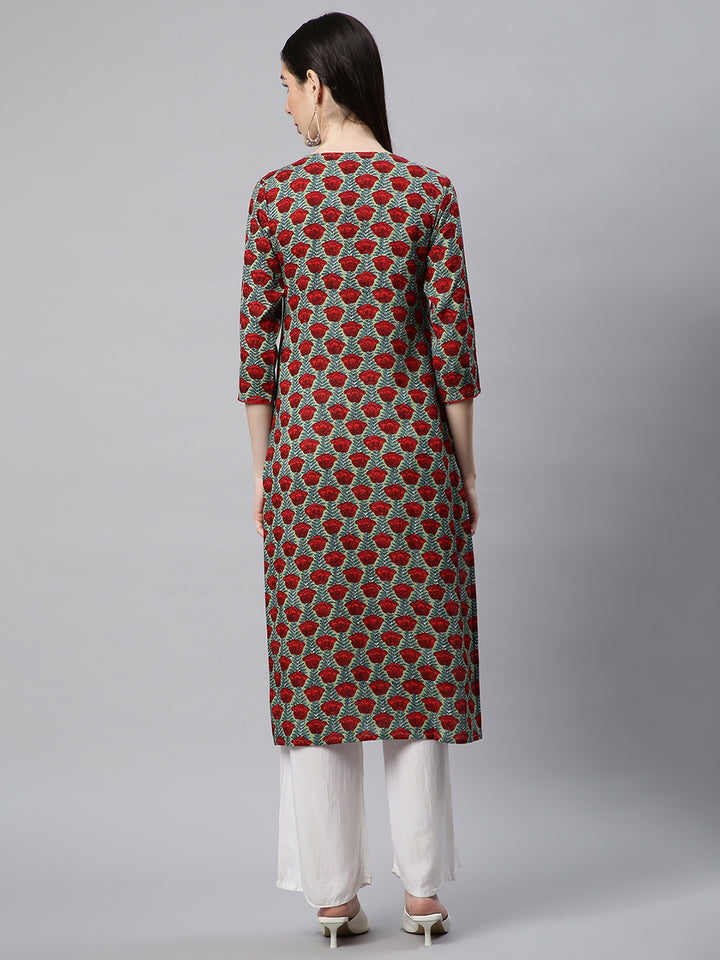 Green Floral Printed Kurta