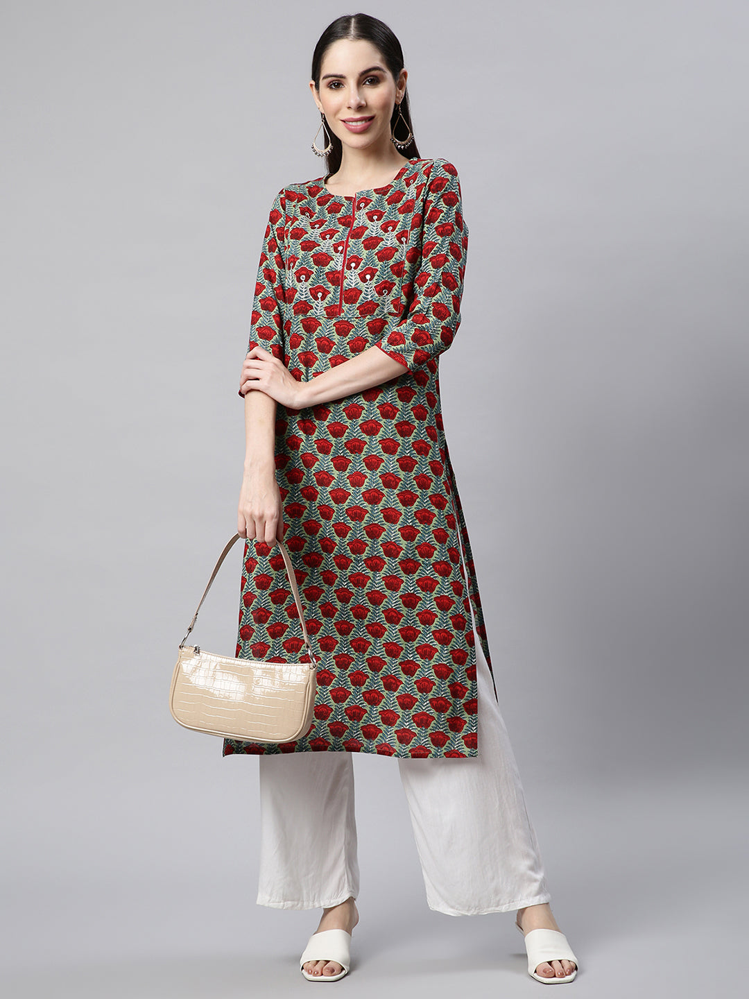 Green Floral Printed Kurta