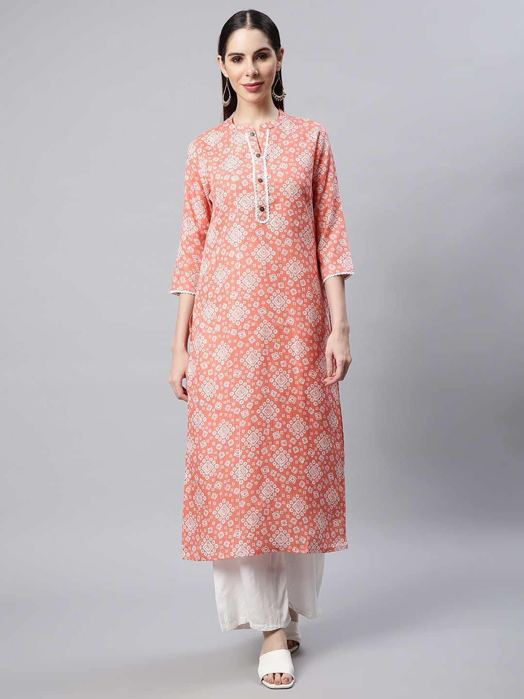 Peach Floral Printed Kurta