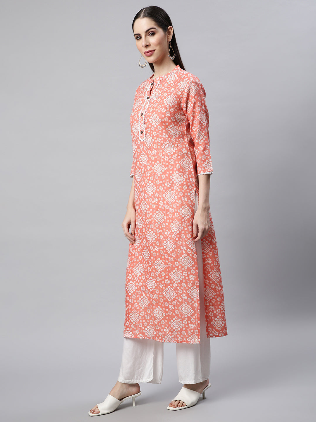 Peach Floral Printed Kurta