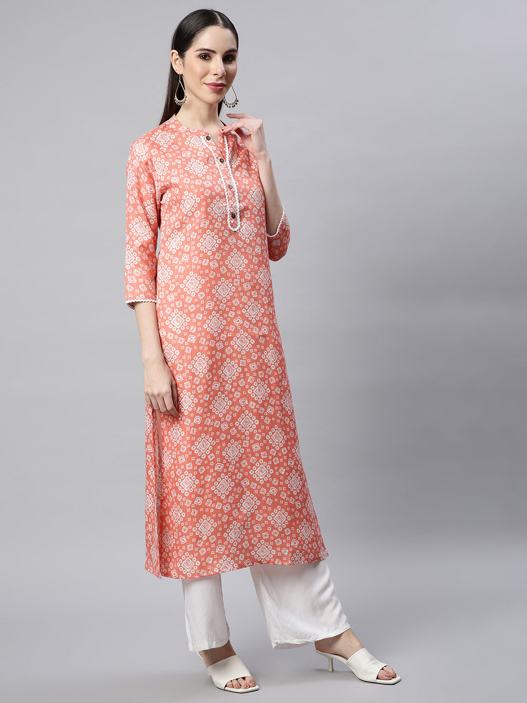 Peach Floral Printed Kurta