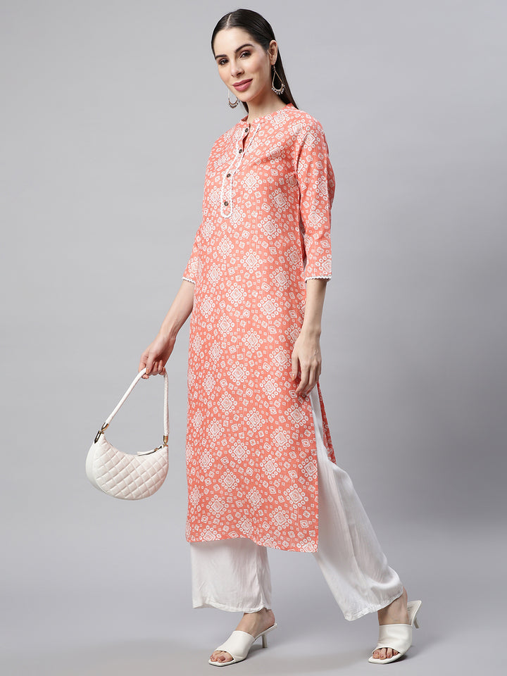 Peach Floral Printed Kurta