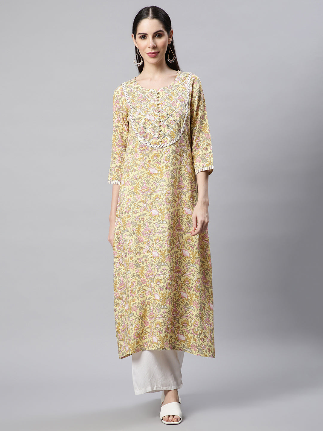 Yellow Floral Printed Kurta