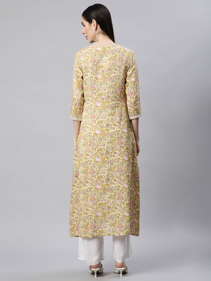 Yellow Floral Printed Kurta