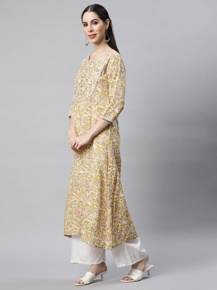 Yellow Floral Printed Kurta