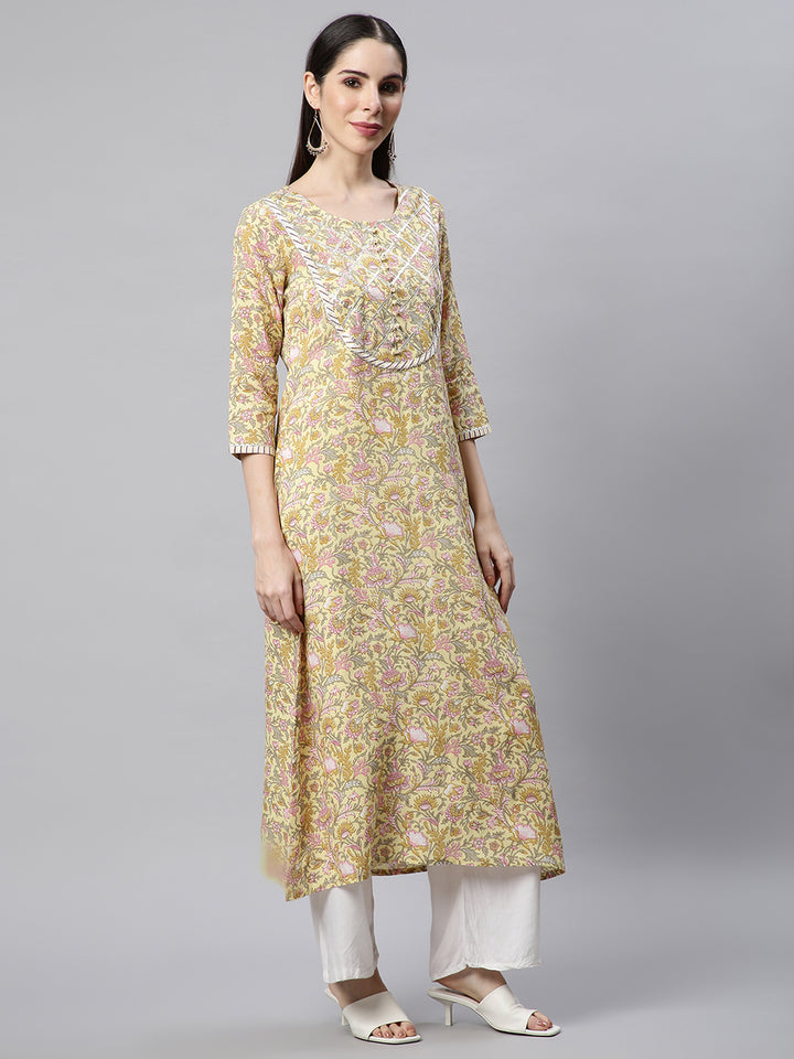 Yellow Floral Printed Kurta