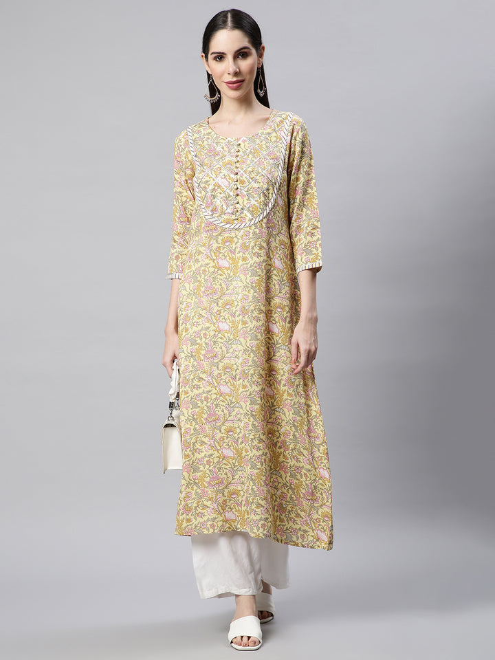 Yellow Floral Printed Kurta