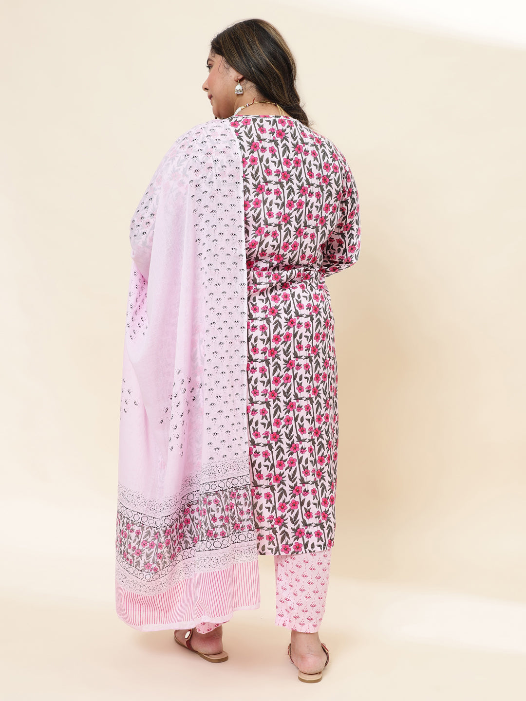 Women Pink Embroidered Plus Size Kurta with trouser and Dupatta