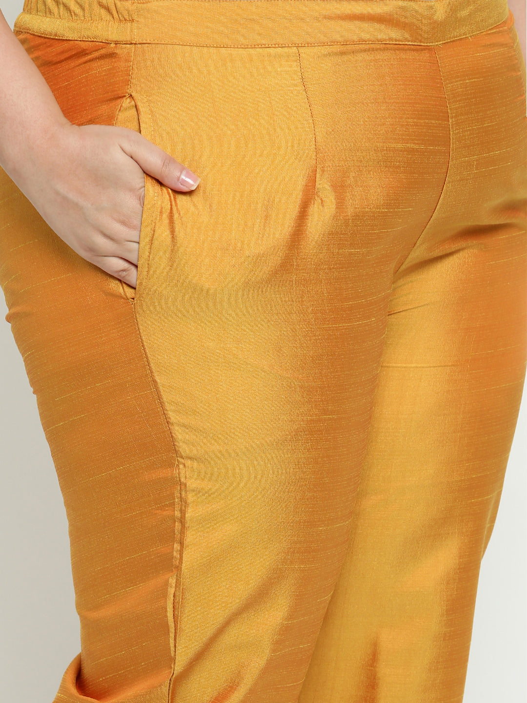 Women Mustard Embroidered Plus Size Kurta with Trousers