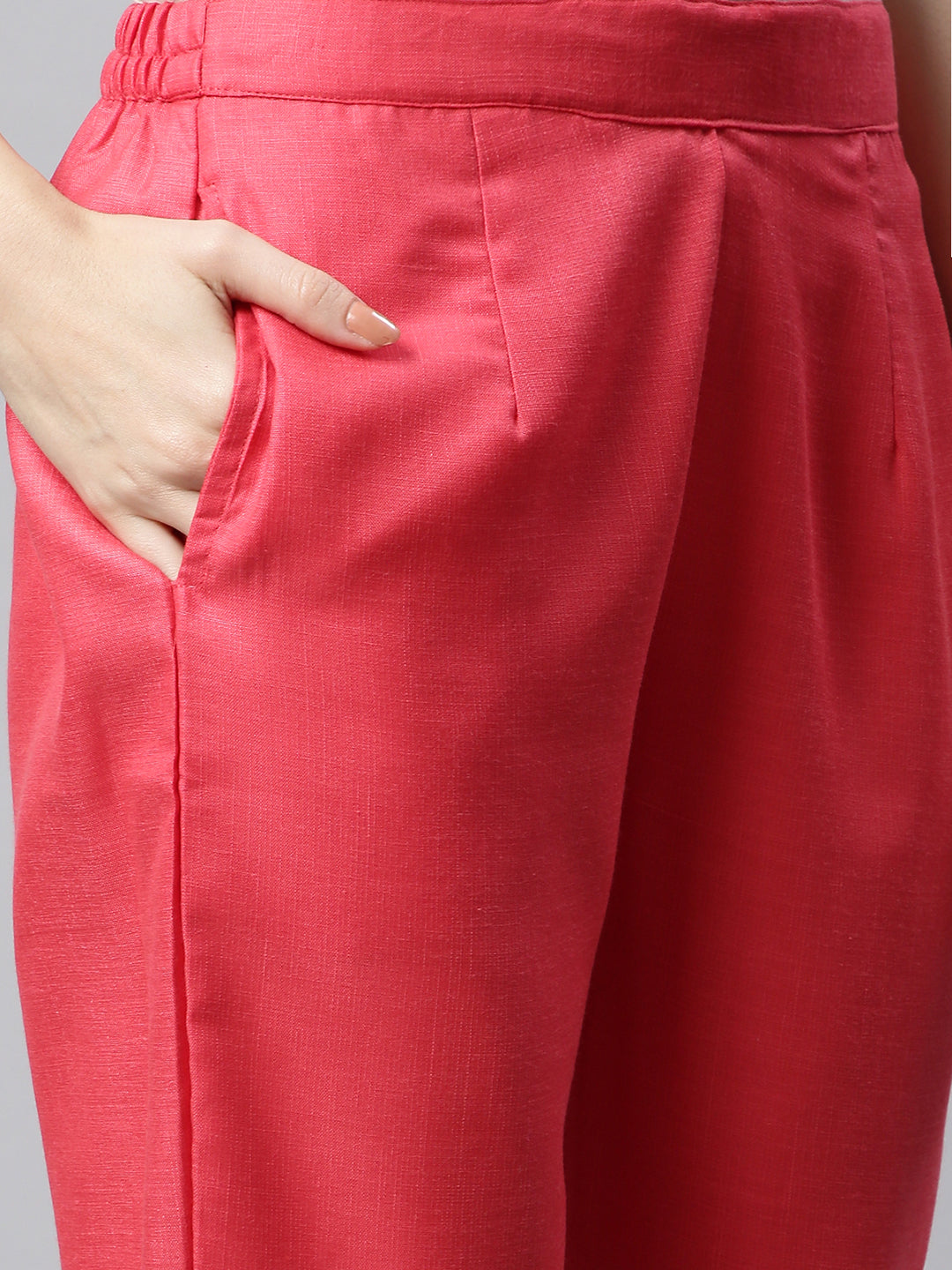 Women Pink Embroidered Yoke Design Kurta with Trousers