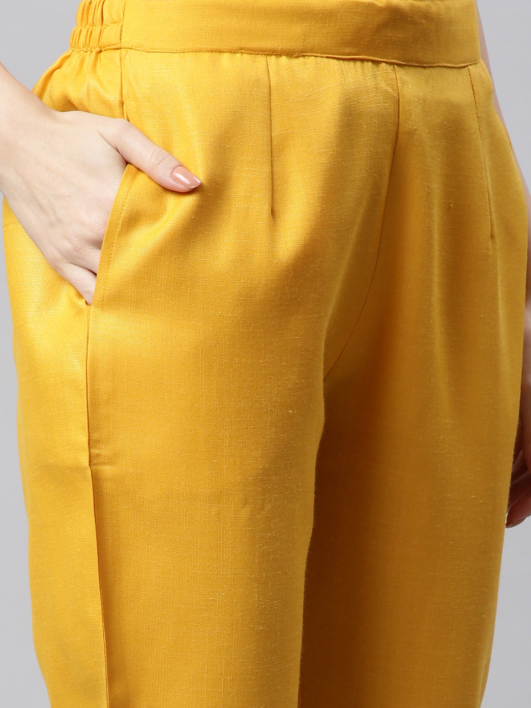 Yellow Embroidered Yoke Design Kurta with Trousers