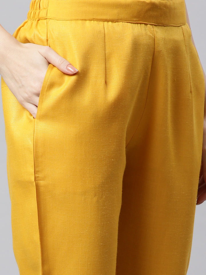 Yellow Embroidered Yoke Design Kurta with Trousers