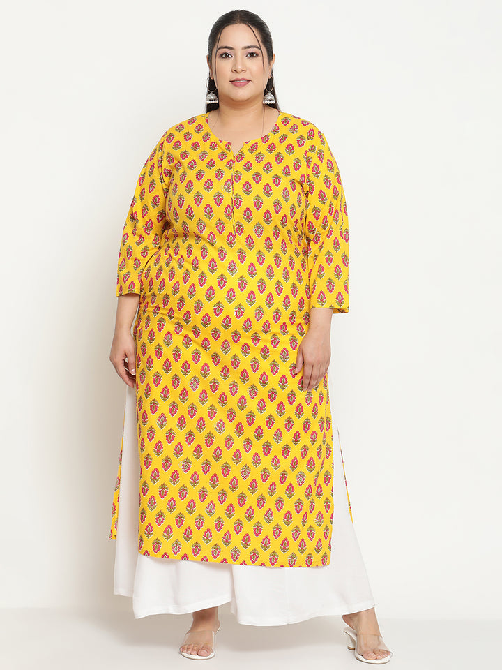 Yellow Printed Plus Size Kurta