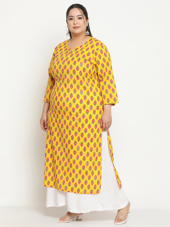 Yellow Printed Plus Size Kurta