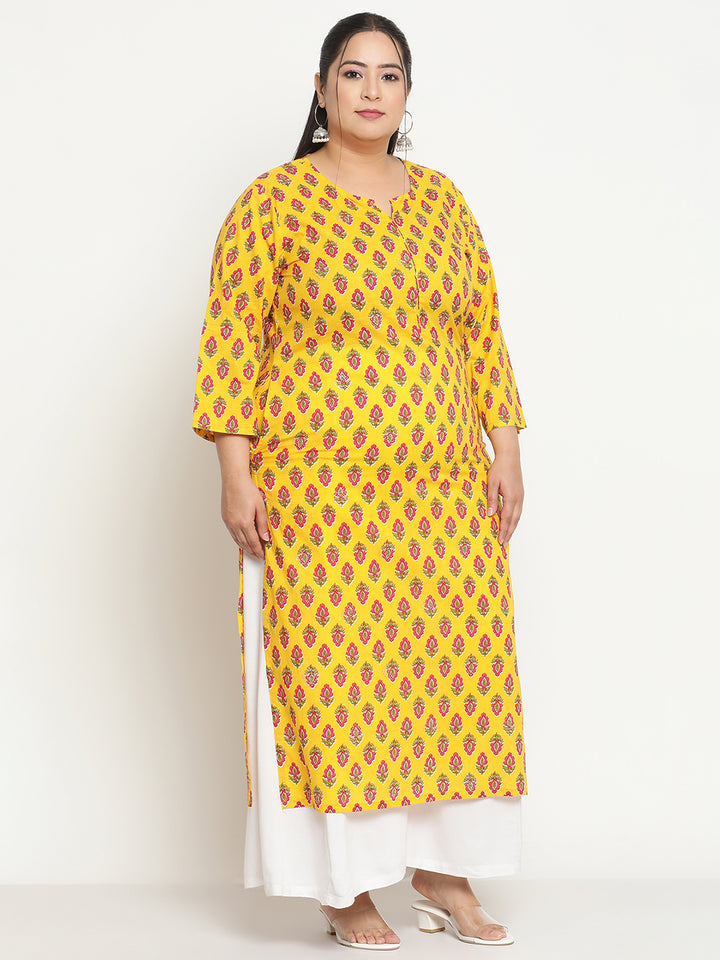 Yellow Printed Plus Size Kurta