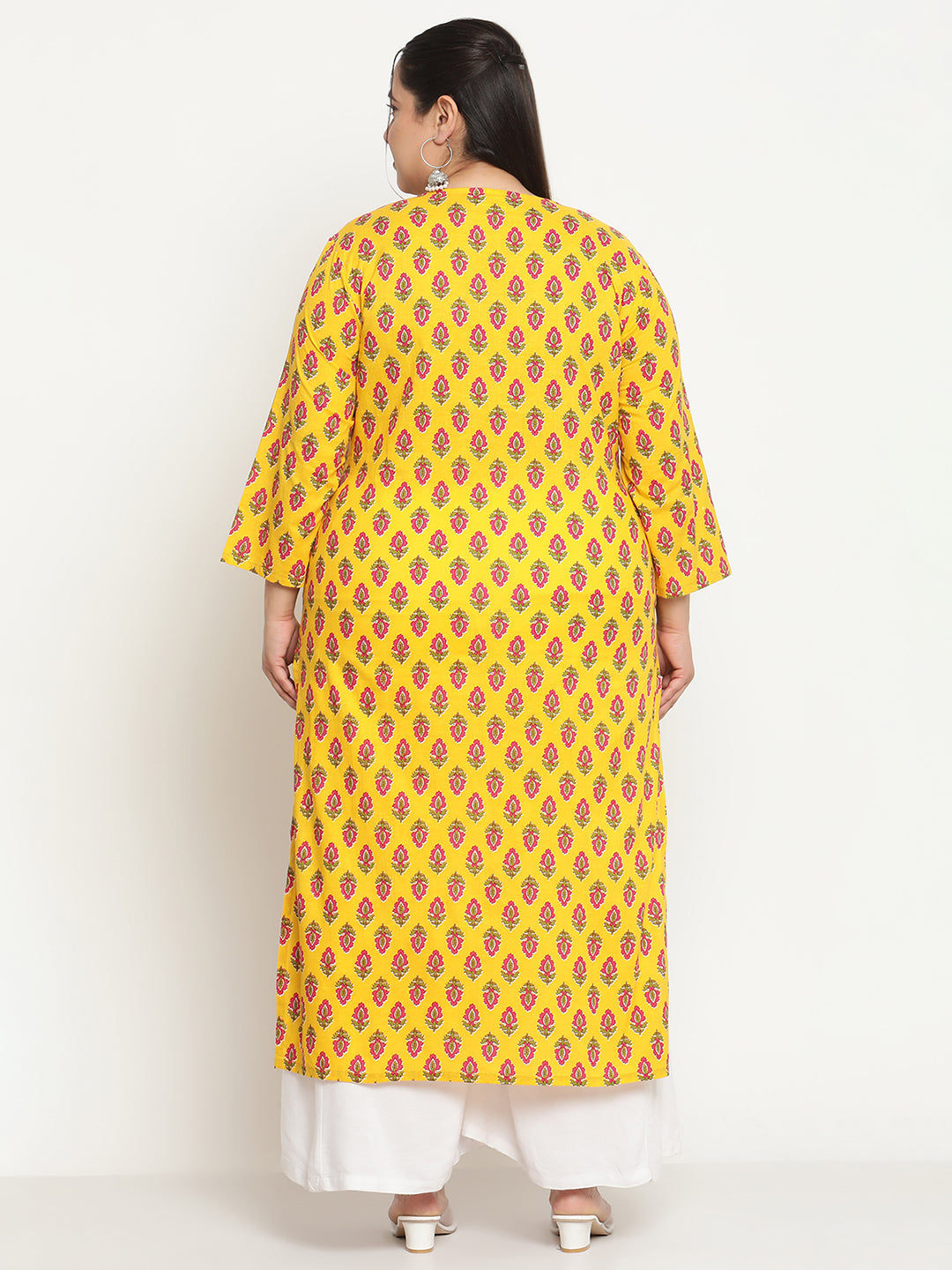 Yellow Printed Plus Size Kurta