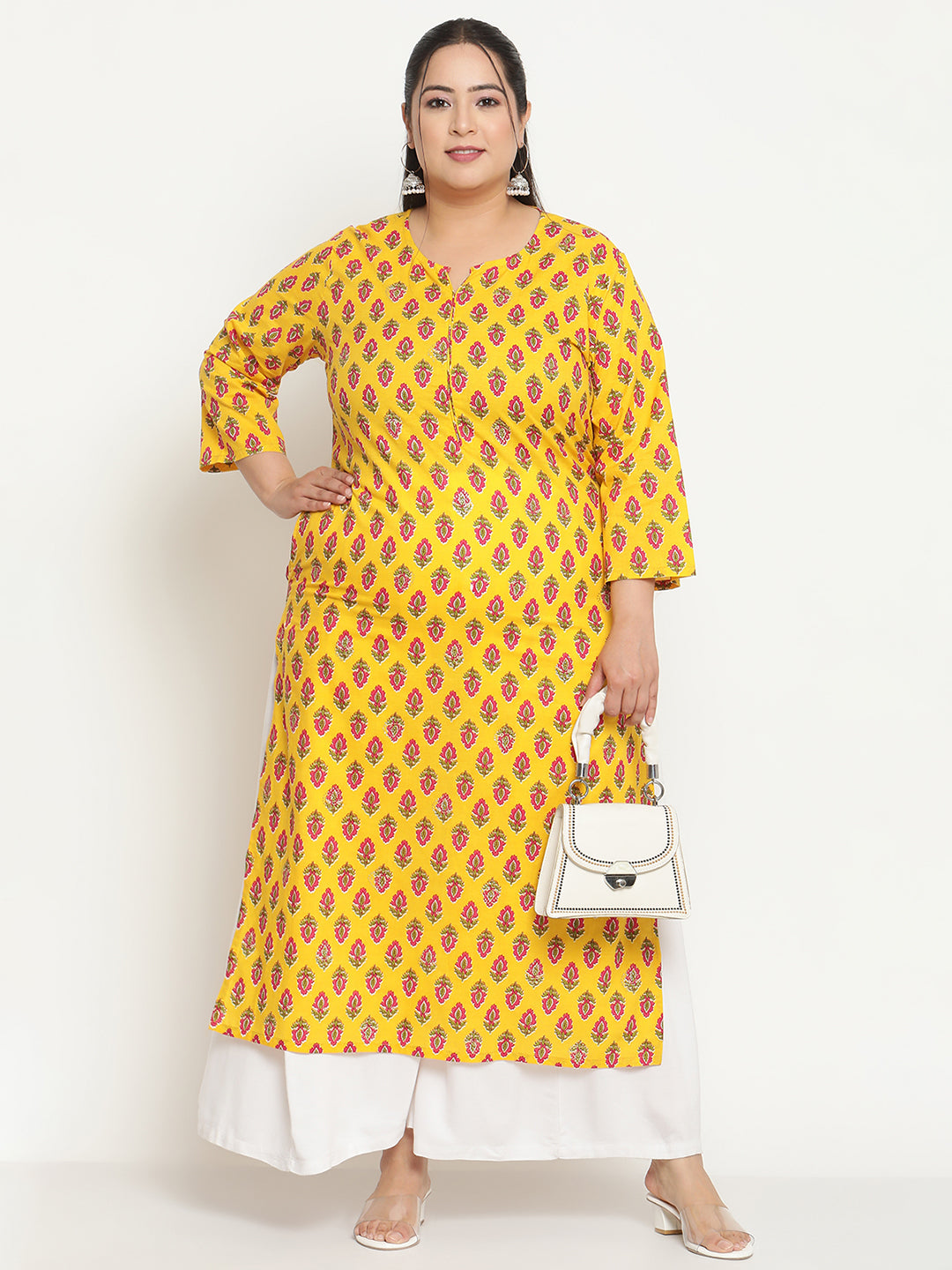 Yellow Printed Plus Size Kurta