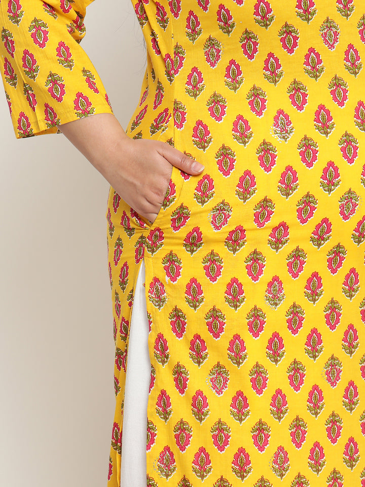 Yellow Printed Plus Size Kurta