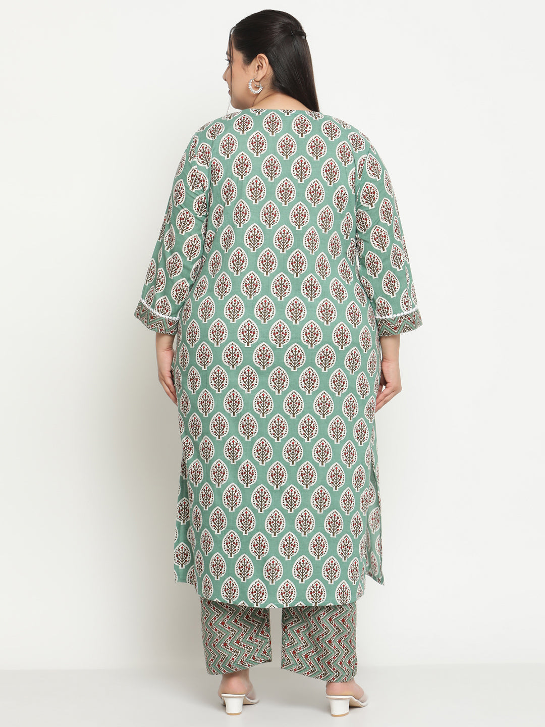 Womens Green Printed Plus Size Kurta with Trouser