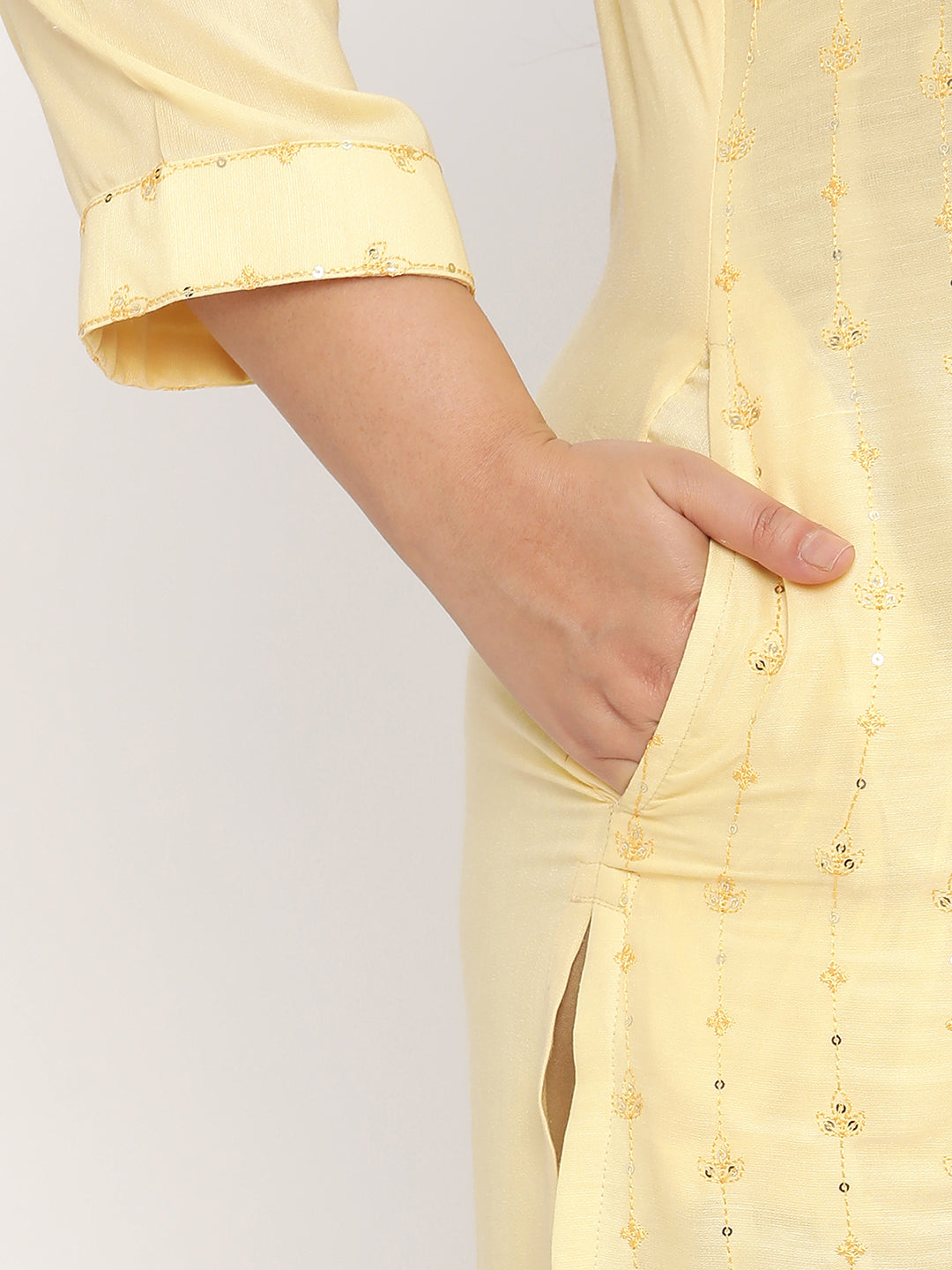 Women Yellow Embroidered Plus Size Straight Kurta