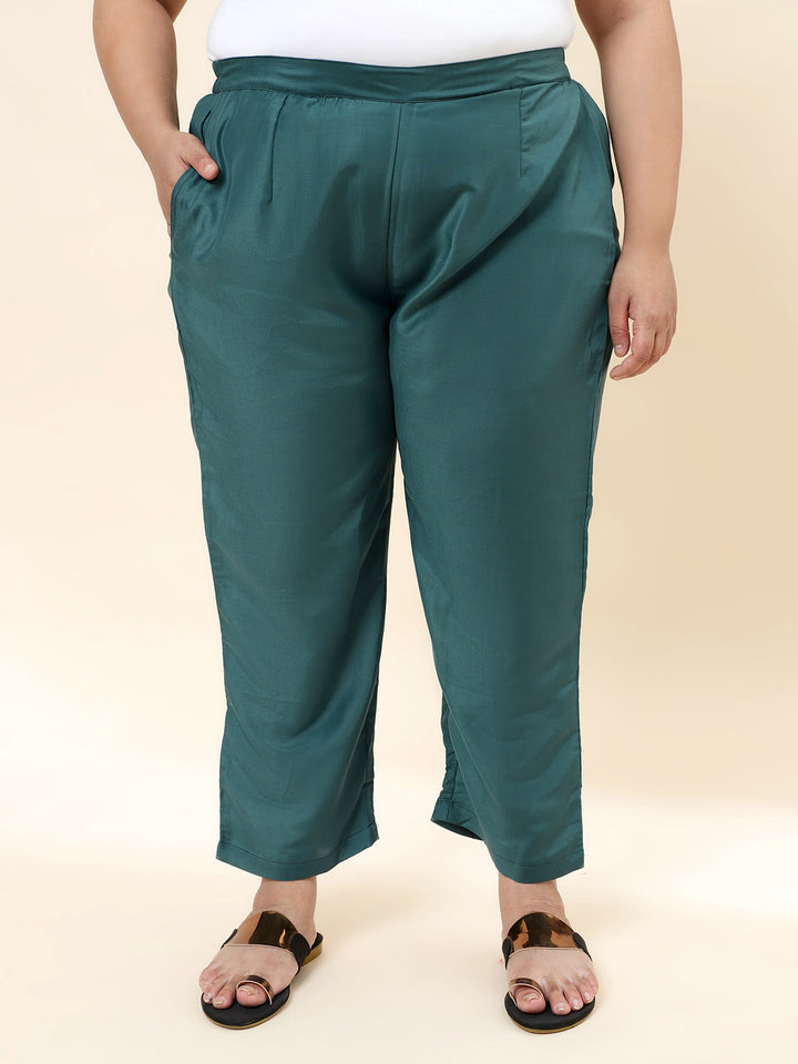 Women Green Printed Plus Size  Kurta with Trouser and Dupatta