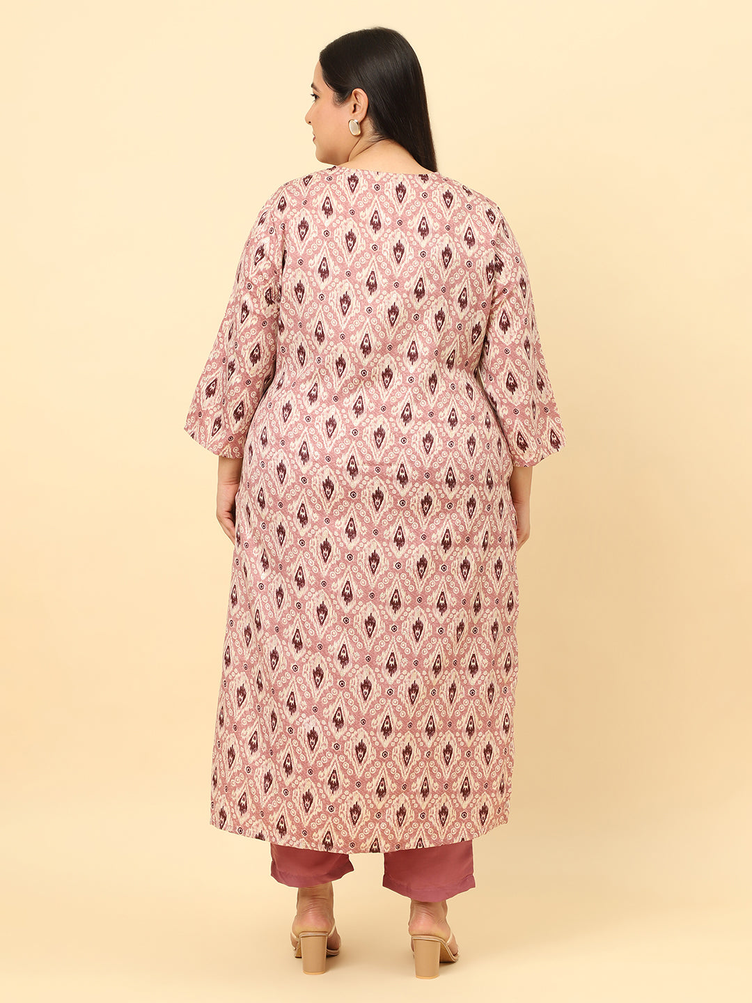 Women Pink Floral Printed Embroidered Plus Size Kurta with trouser
