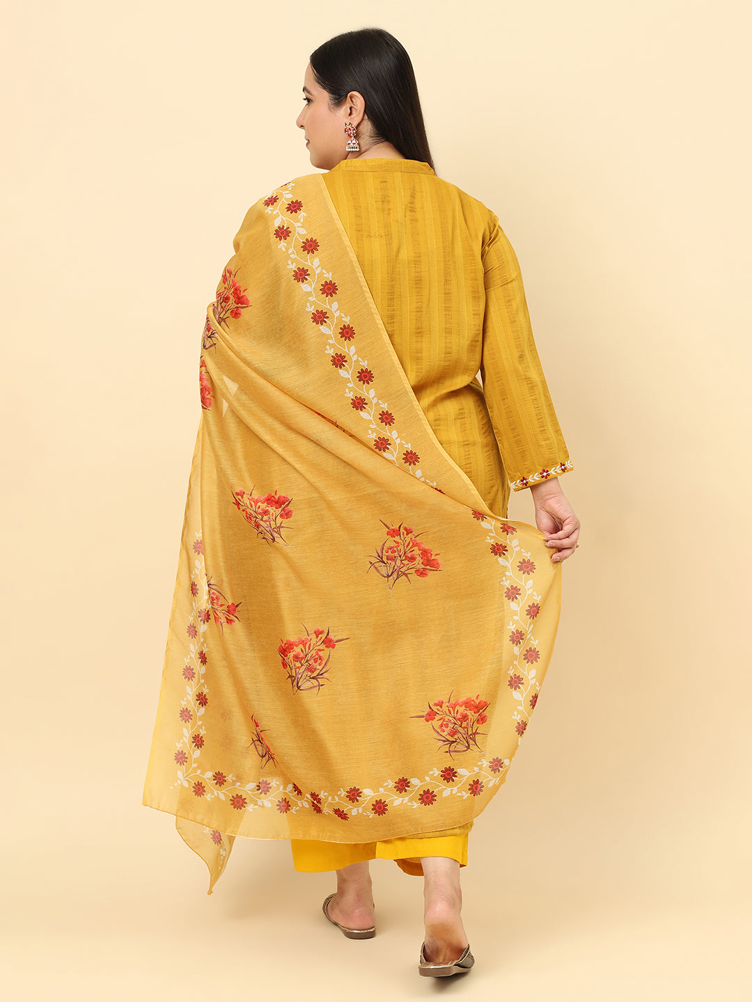 Women Yellow Embroidered Plus Size kurta with trouser and Dupatta