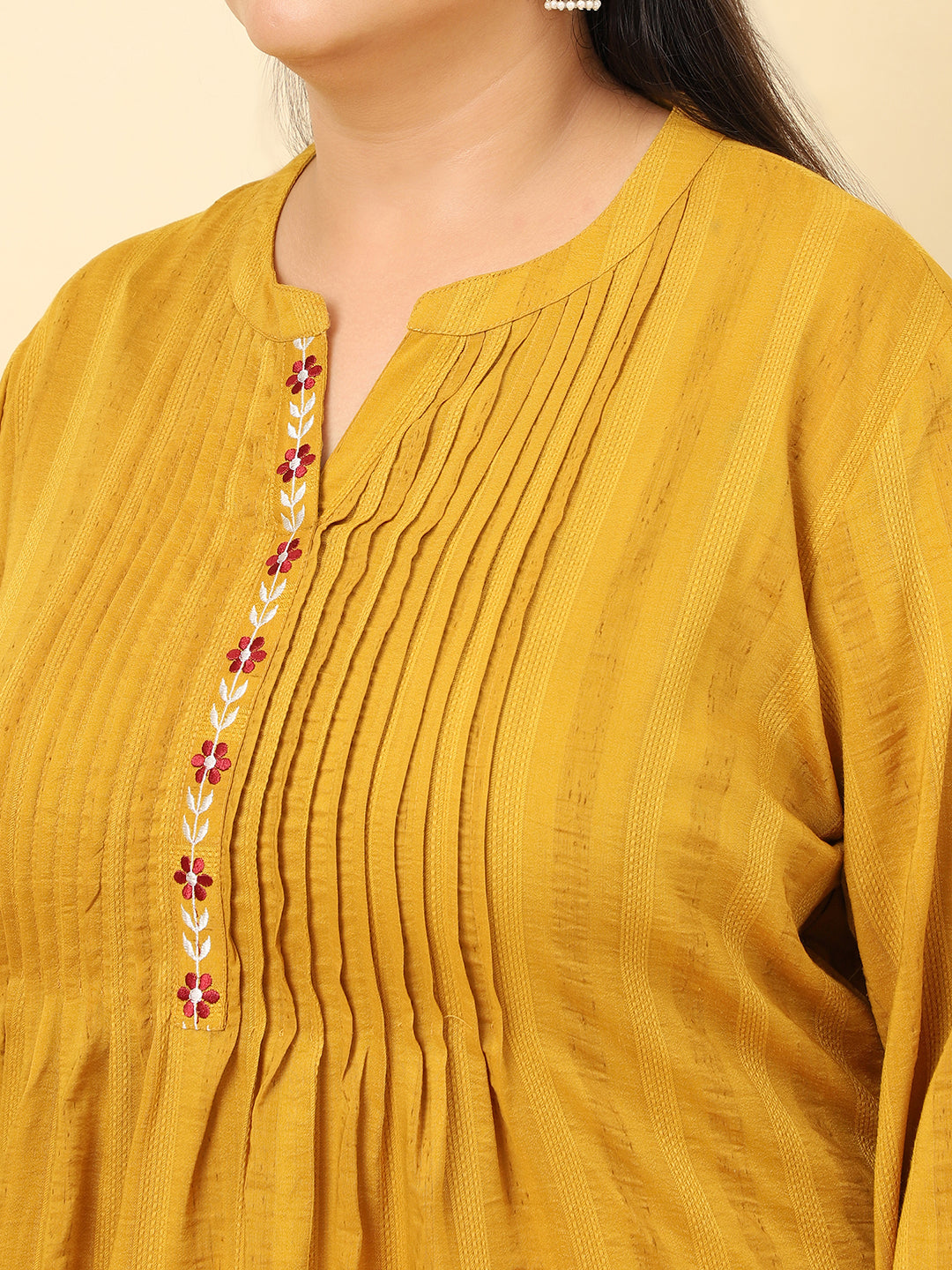 Women Yellow Embroidered Plus Size kurta with trouser and Dupatta