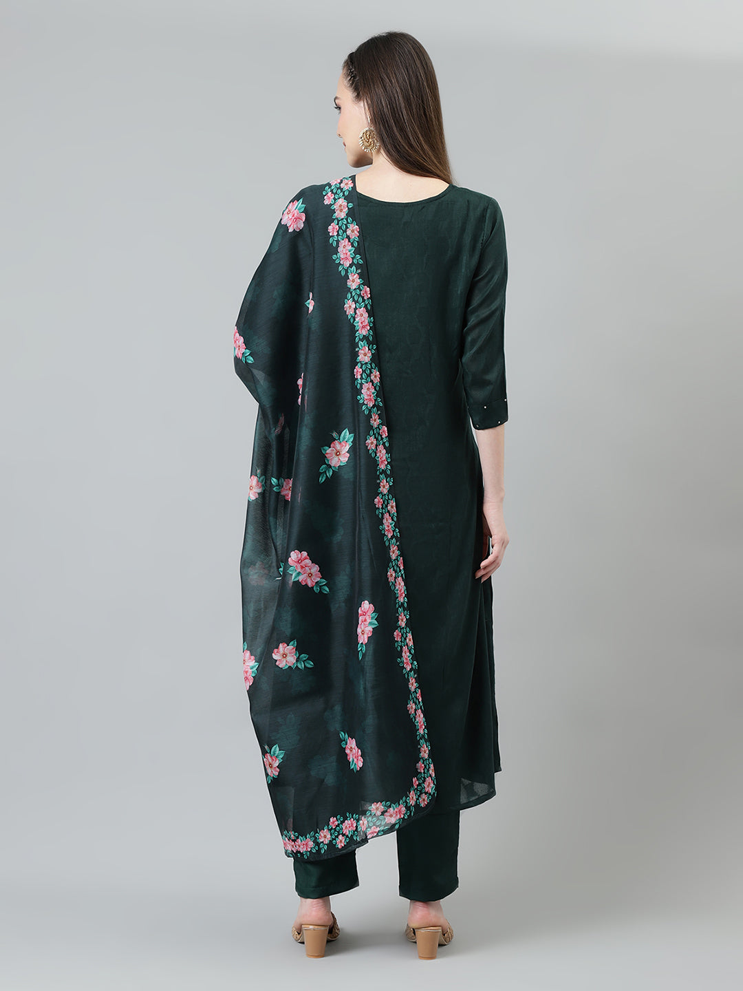 Women Green Embroidered Kurta with trouser and Dupatta
