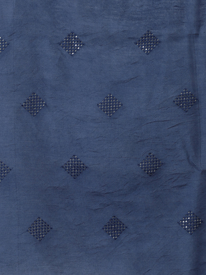 Women Blue Embroidered Nyra Cut Kurta with trousers and Dupatta
